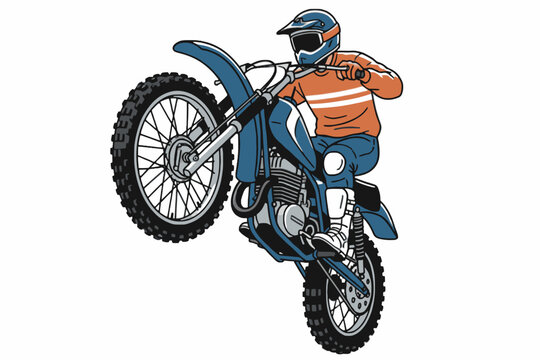 Motocross Rider Performing Wheelie on Dirt Bike Vector