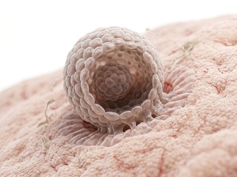 Microscopic view of a human blastocyst embryo implantation stage.