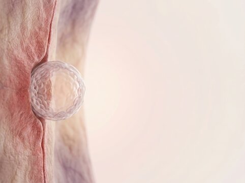3D medical illustration of an embryo implantation in the uterus wall.
