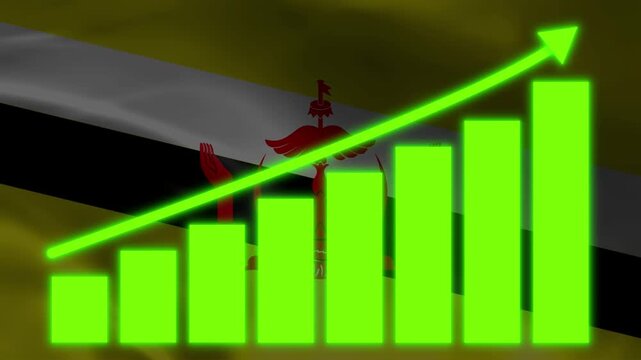 Brunei Economy Growth: A vibrant display of economic progress, featuring a rising bar graph overlaid with the Brunei national flag, symbolizing growth and positive trends.