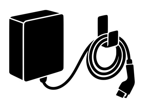 Wall-Mounted Electric Vehicle (EV) Home Charging Station Vector Icon Silhouette