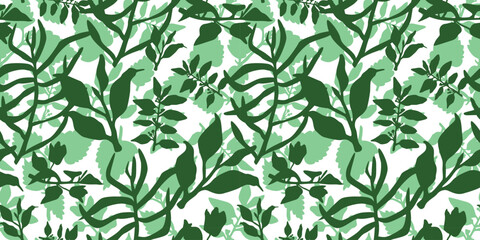 Green Tropical Leaves Seamless Pattern with Botanical Foliage for Summer Fashion and Modern Coastal Home Decor © Deepak