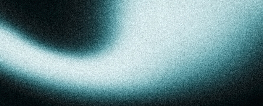 Glowing light blue grainy gradient shape on noise texture black background, dark vibrant dynamic poster header cover wallpaper banner backdrop design