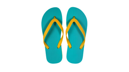 Turquoise rubber flip-flops with yellow straps pair © Maelle