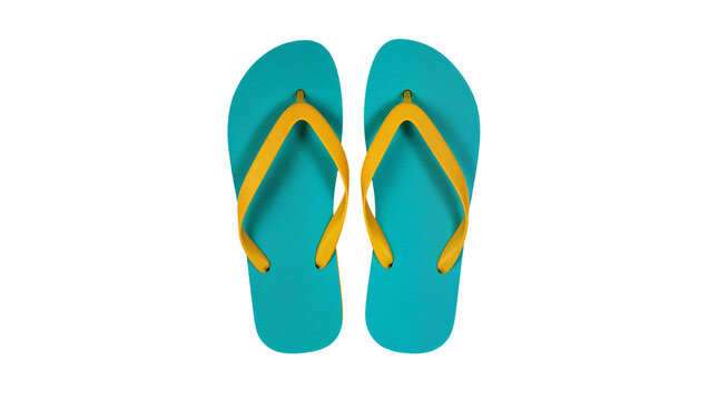 Turquoise rubber flip-flops with yellow straps pair