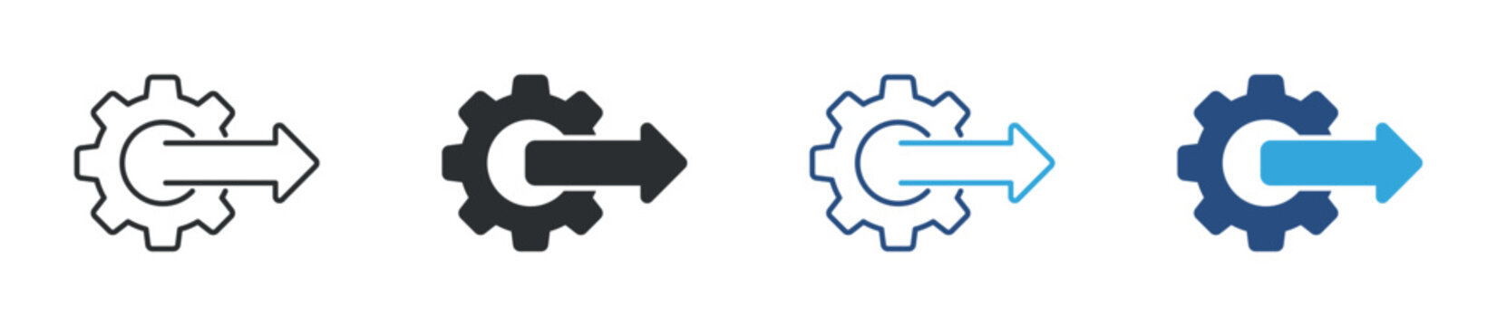 Development process icon set. gear with directional arrow symbol. software development and workflow concept. vector illustration.