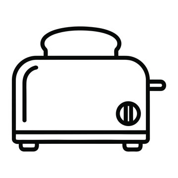 Household kitchen appliance toaster outline icon with bread slice ready for breakfast