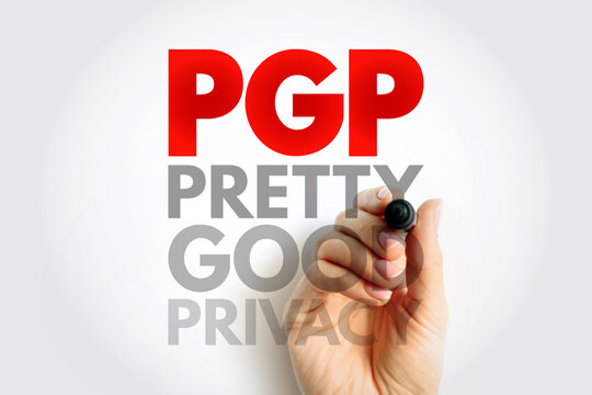 PGP PRETTY GOOD PRIVACY text handwritten with marker. Encryption software acronym PGP symbolizing secure email, authentication, and message confidentiality in modern cryptography systems