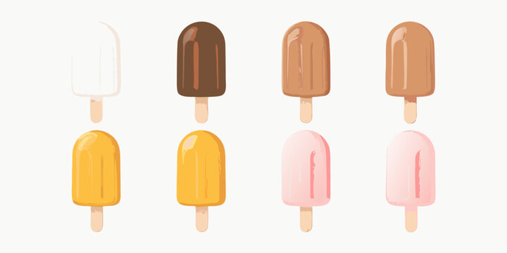 Popsicles a set of four colorful ice cream bars on white background
