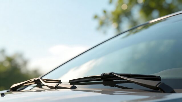 Car windshield wipers in focus