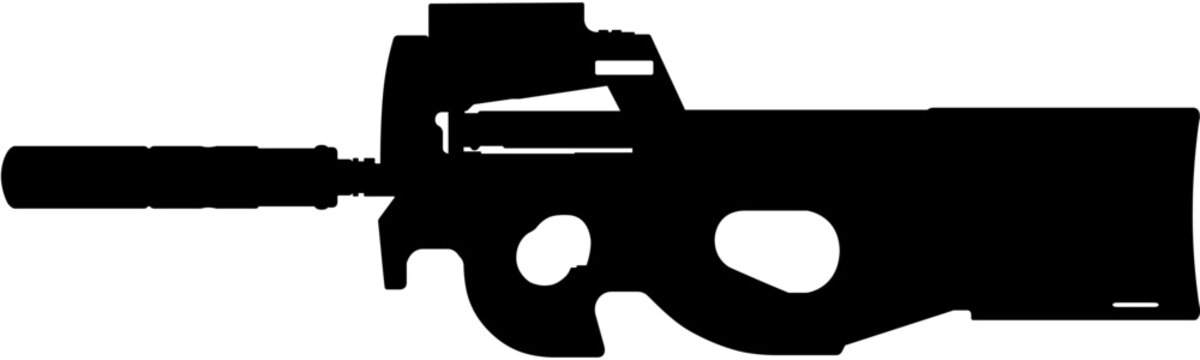 Silhouette illustration of suppressed P90 firearm vector