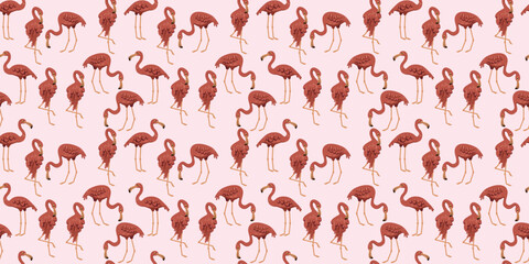 Seamless Pink Flamingo Pattern Tropical Bird Background for Summer Fashion Textile Design and Coastal Home Decor © Deepak