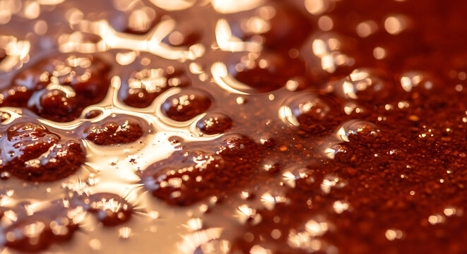 Close-up of rich, dark chocolate batter with small bubbles on the surface.
