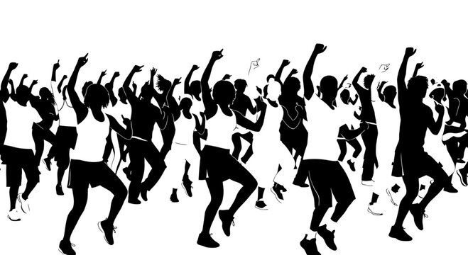Energetic Group Dance Silhouette - People Dancing and Exercising Together