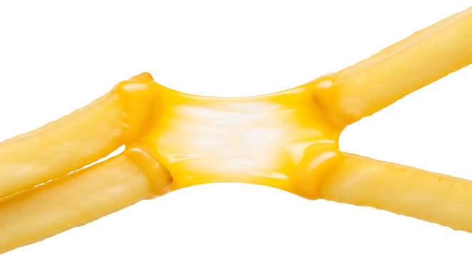 Close up view of melted cheese forming a string between fingers