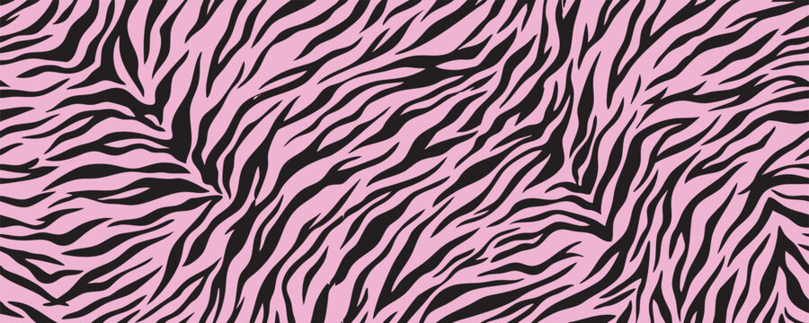 Seamless vector pattern with black zebra stripes on a light pink background. Animal print texture for fashion, fabric, wallpaper, and textile design.