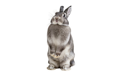 Gray fluffy rabbit sitting upright with alert expression © Maelle