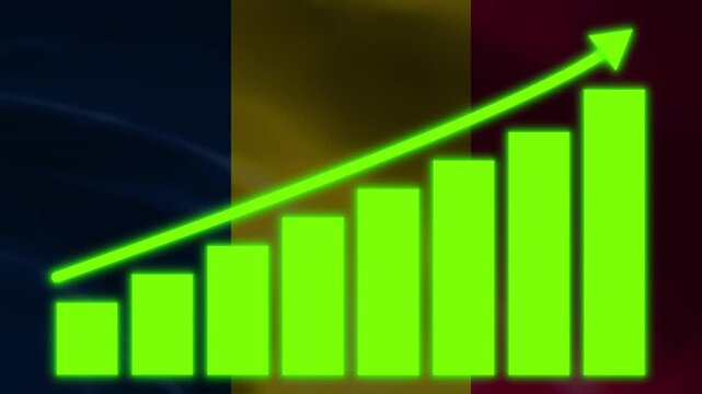Economic Growth Graph: A vibrant green upward-trending graph is overlaid, symbolizing economic progress and financial growth, highlighting concepts of business and financial advancement.