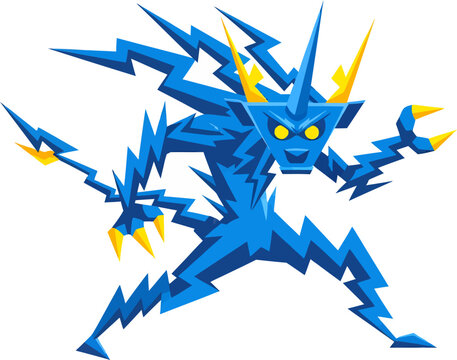 Electric blue creature with spikes.