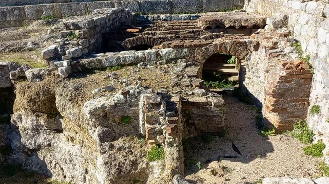 Ruins of Con&iacute;mbriga, small structures of an important Roman city in Hispania, in the imperial province of Lusitania, national archaeological monument, Portugal
