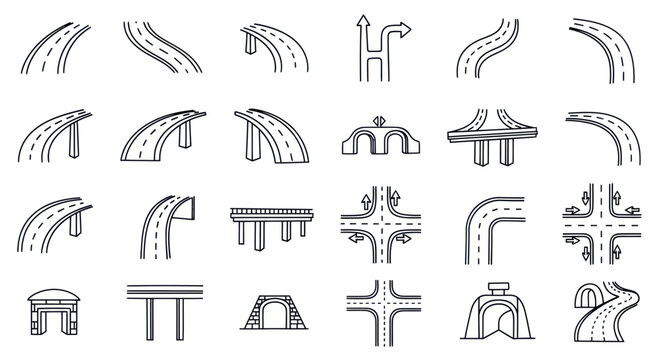 Hand-Drawn Road Junctions, Bridges, and Tunnels Collection