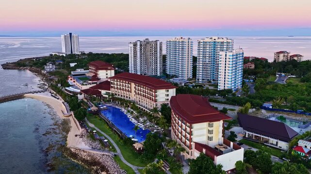 Bird's-eye view of Mactan Island with the luxurious resort of Cebu in the Philippines.