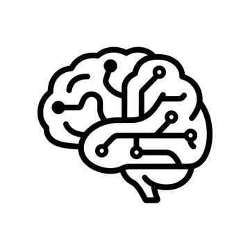Minimal AI brain icon with simple shape and circuit lines. Clean flat SVG design ideal for artificial intelligence, machine learning, and technology-related graphics.