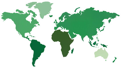 Obraz premium Green Gradient World Map Showing Continents and Oceans