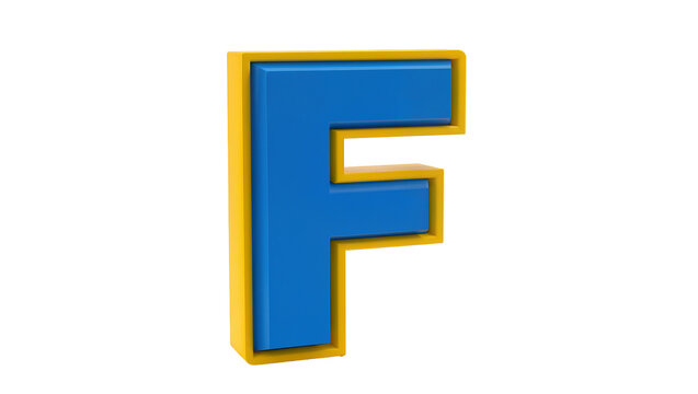 Three dimensional letter F with blue core and yellow border