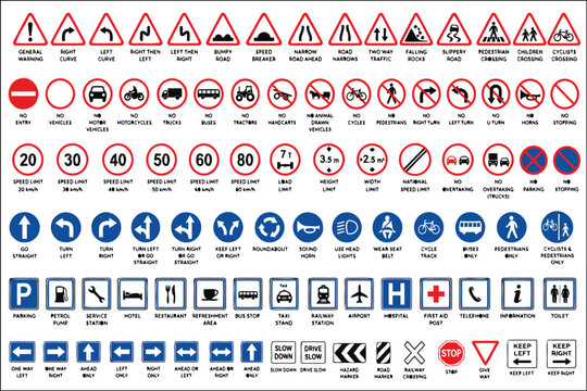 Comprehensive collection of road traffic signs and symbols vector icons Vector