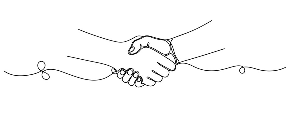 Continuous line drawing of a handshake symbolizing unity and agreement. No editable stroke