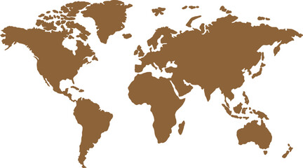 Solid brown world map silhouette on white background © Abbas Masood