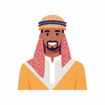 Illustration of a smiling man wearing traditional Arabic clothing