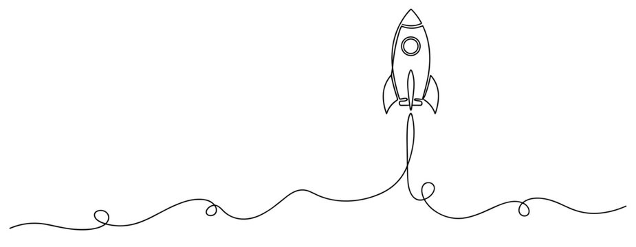 Minimalist rocket launch in continuous line art style. No editable stroke