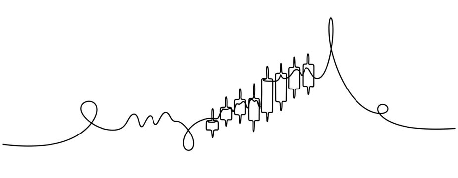 Abstract continuous line drawing of financial candlestick chart with rising trend. No editable stroke