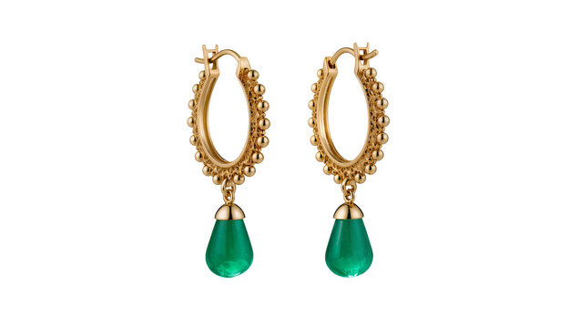 Golden Hoop Earrings with Pear-Shaped Green Gemstones