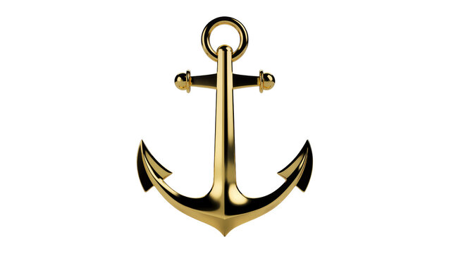 Gleaming golden nautical anchor with decorative ball finials