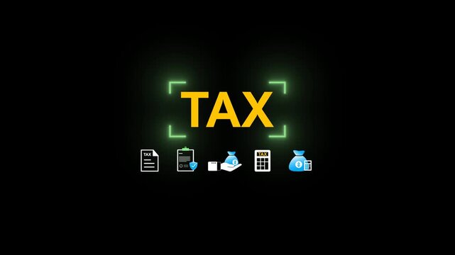 Tax and finance icons, representing income calculation, tax refund, financial management, accounting analysis during the annual tax season for Accounting and Corporate Planning