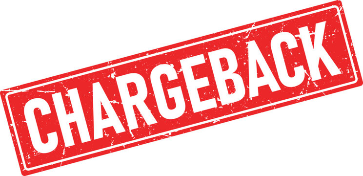 Red rubber stamp impression with Chargeback in distressed white text on a white background