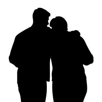 Silhouette of two friends meeting again with an embrace in black  