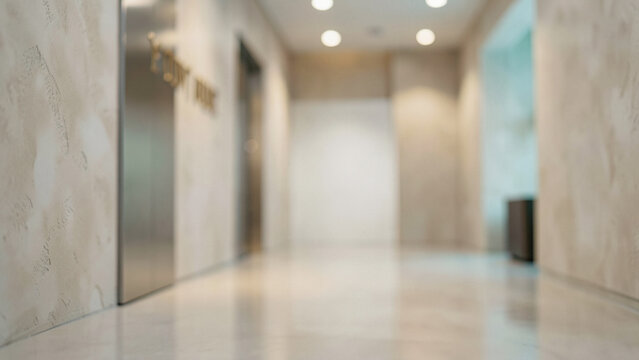 Modern luxury hallway interior with elevator and bright lighting