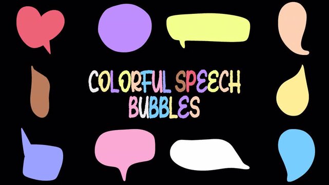 Hand-Drawn Colorful Speech Bubbles Set | 2D Animated Chat Clouds with Alpha Channel | Playful Doodle Dialogue Shapes transparent background 