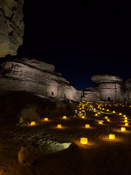 Al-Khuraymat Tombs at Hegra During Night Visit, AlUla, Saudi Arabia