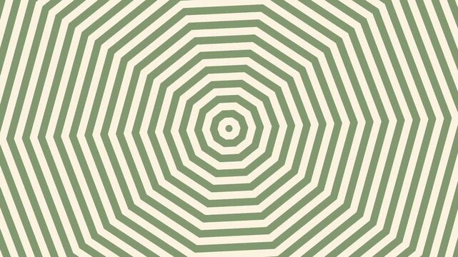 A loop animation concentric octagon pattern background,sage green and cream color with motion blur