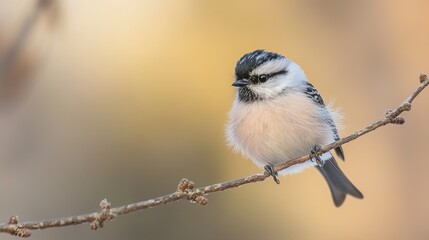 Fototapeta premium restless. A small bird perched on a branch with ruffled feathers and soft background. wildlife magazines, conservation campaigns, designed for wildlife conservation campaigns.
