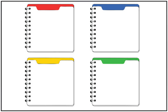 Four spiral notebooks with colorful page markers Vector