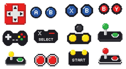 Pixel Art Game Controller Buttons and Joysticks Collection © tempe