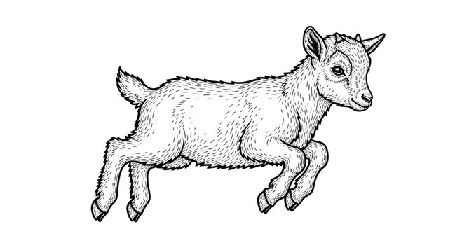 Playful Goatling Illustration, Hand-drawn Sketch, Farm Animal