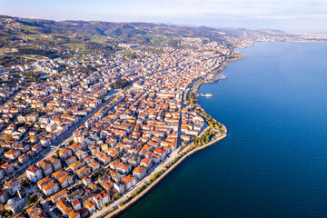 Fototapeta premium Karamursel, Kocaeli, Turkey. Karamursel is a town and district located in the province of Kocaeli. Aerial shot with drone.