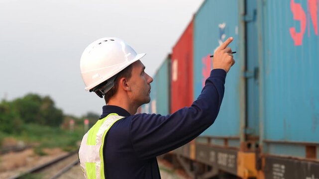 Safety inspection process railway yard photography outdoor close-up industrial operations